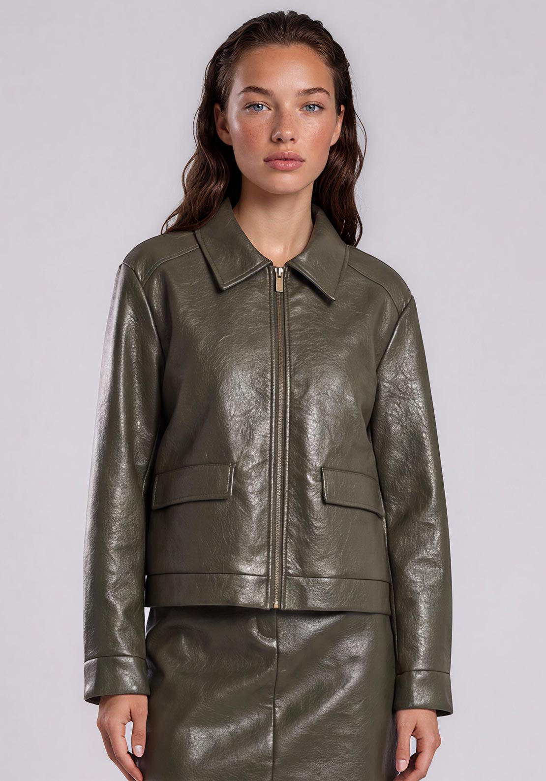 Vero Moda Bridget Faux Leather Jacket, Forest Green