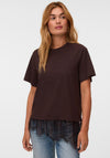 Vero Moda Brit Lace Detail T-Shirt, Brown