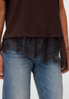 Vero Moda Brit Lace Detail T-Shirt, Brown