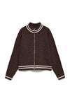 Vero Moda Stripe Detail High Neck Zip Up Cardigan, Chocolate Brown