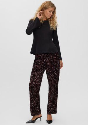 Vero Moda Bella Sequin Wide Leg Trousers, Brown