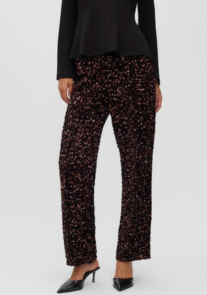 Vero Moda Bella Sequin Wide Leg Trousers, Brown