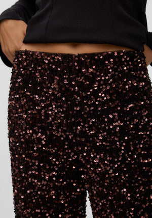 Vero Moda Bella Sequin Wide Leg Trousers, Brown