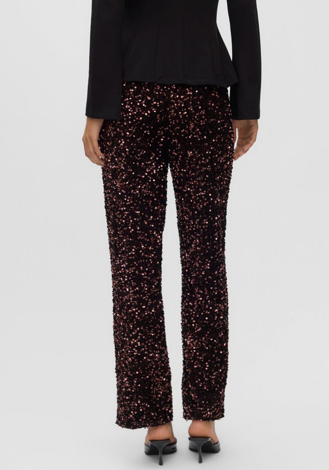 Vero Moda Bella Sequin Wide Leg Trousers, Brown