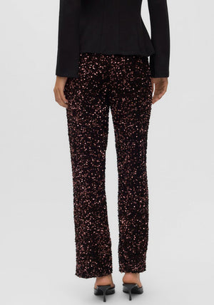 Vero Moda Bella Sequin Wide Leg Trousers, Brown