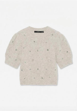 Vero Moda Claire Embellished Knit Top, Grey