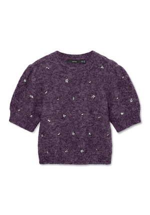 Vero Moda Claire Embellished Knit Top, Purple