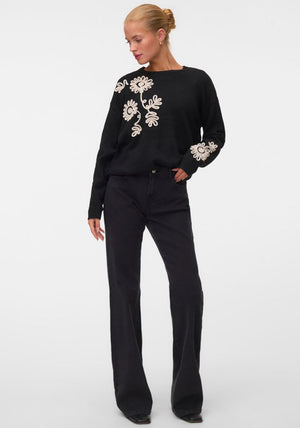 Vero Moda Lia Flower Knit Jumper, Black