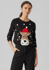 Vero Moda Deer with Sequin Spectacles Christmas Jumper, Black