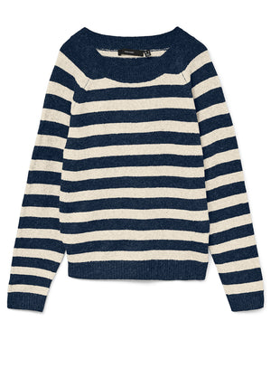 Vero Moda Doffy Knit Striped Jumper, Navy and Cream