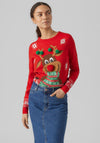 Vero Moda Frosty Deer Christmas Jumper, Chinese Red