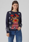 Vero Moda Frosty Deer Christmas Jumper, Navy