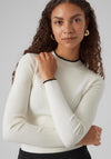 Vero Moda Flouncy Contrast Trim Knitted Sweater, Black Trim and Birch