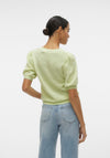 Vero Moda Elly V-Neck Puff Sleeve Knitted Sweater, Reed Green