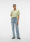 Vero Moda Elly V-Neck Puff Sleeve Knitted Sweater, Reed Green