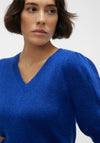Vero Moda Elly V-Neck Puff Sleeve Knitted Sweater, Dark Blue