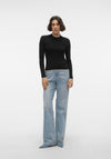 Vero Moda Flouncy Contrast Trim Knitted Sweater, Birch and Black