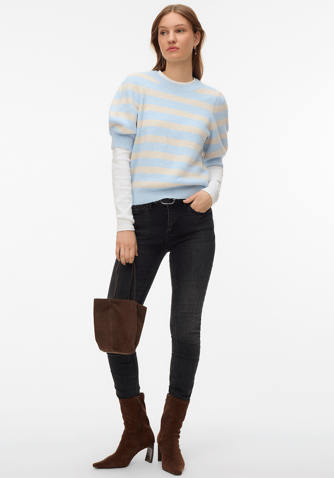 Vero Moda Doffy Short Sleeve Striped Knit Sweater, Blue and Cream