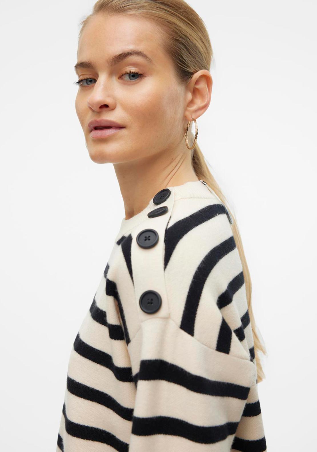 Vero Moda Saba Striped Boxy Jumper, Cream and Black