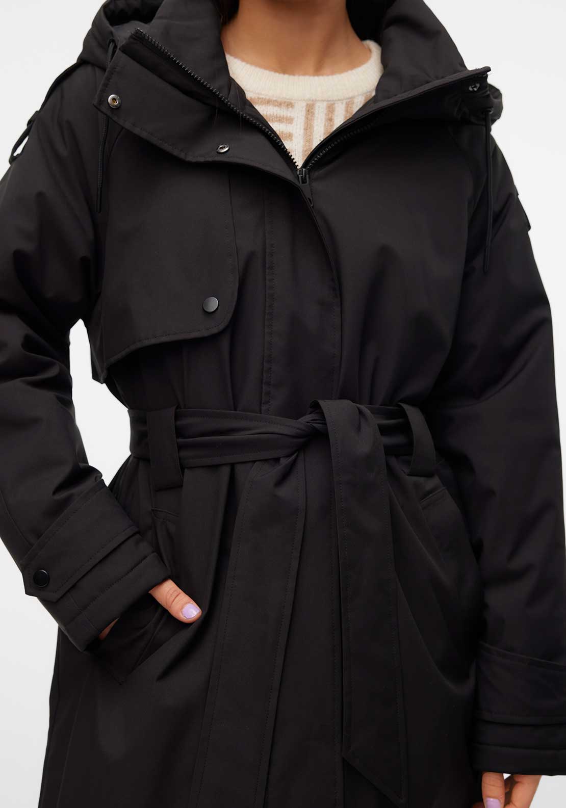 Vero Moda Jane Long Padded Hooded Coat, Black