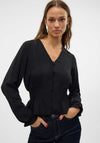 Vero Moda Alva Shirred Button Top, Black