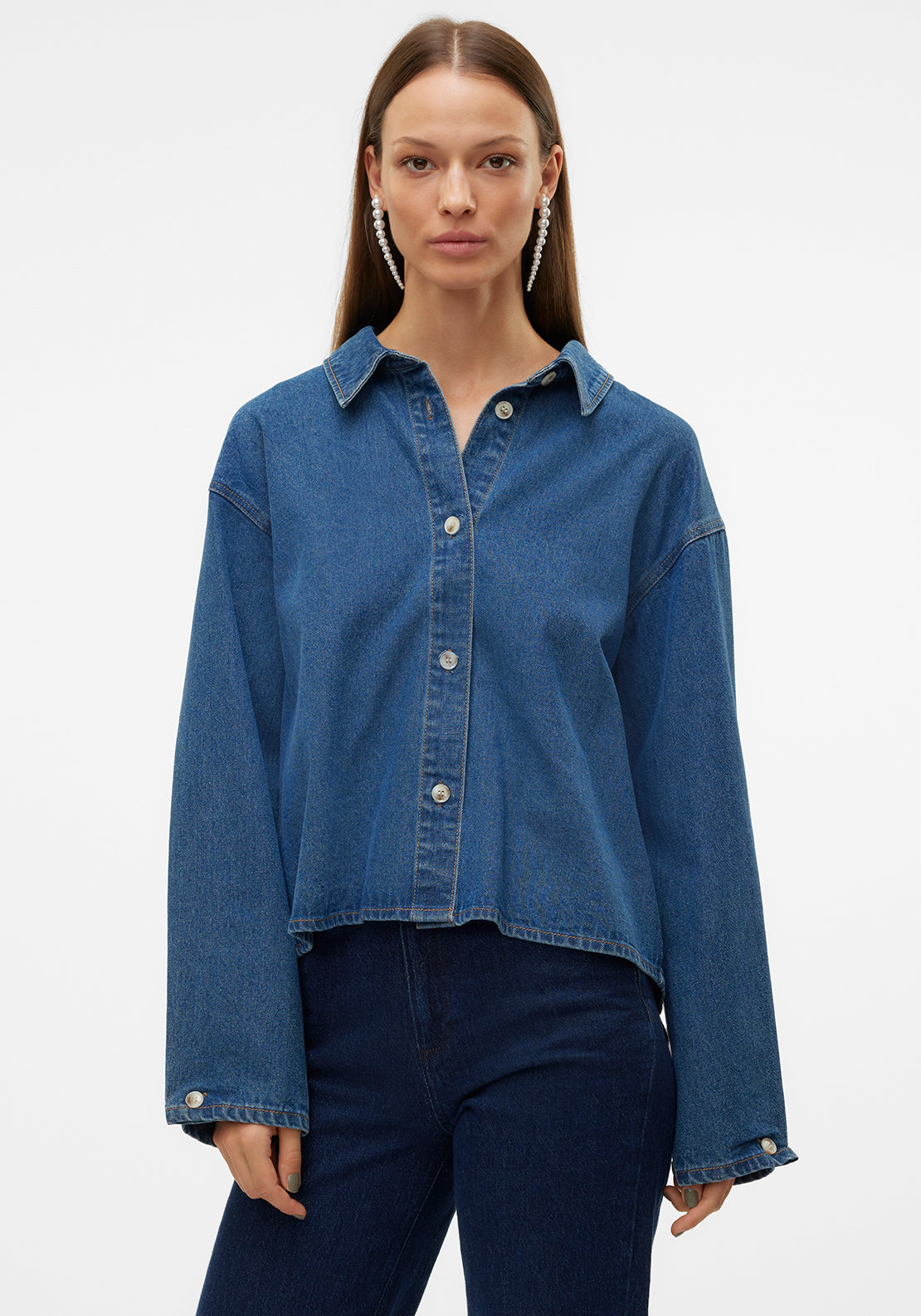 Vero Moda Irena Relaxed Denim Shirt, Medium Blue Denim