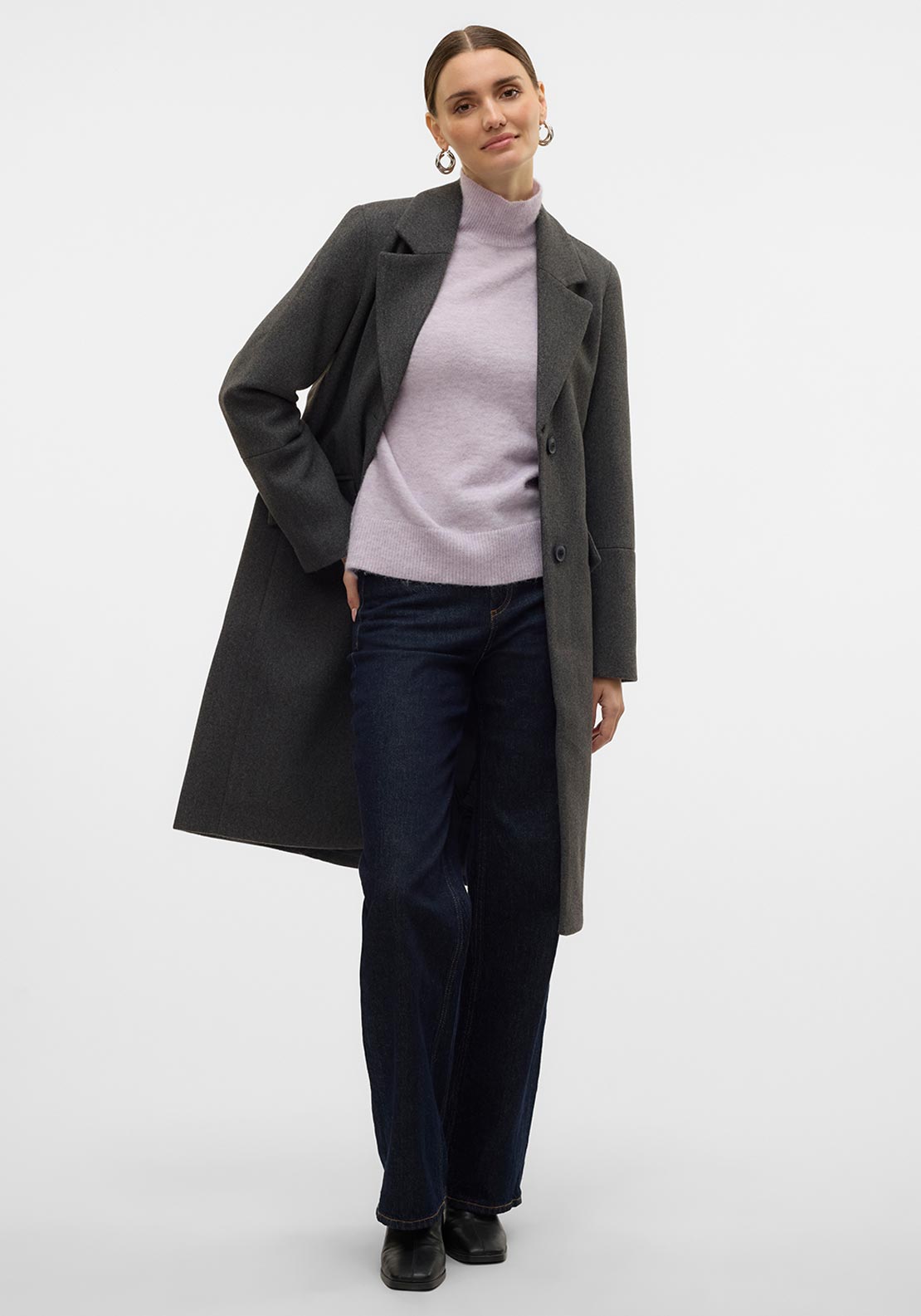 Vero Moda Fortune Sara Long Coat, Dark Grey