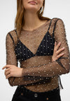 Vero Moda Berry Embellished Sheer Mesh Top, Black