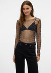 Vero Moda Berry Embellished Sheer Mesh Top, Black
