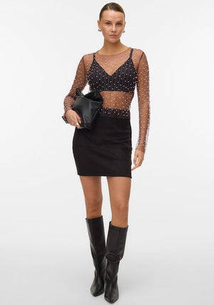 Vero Moda Berry Embellished Sheer Mesh Top, Wine