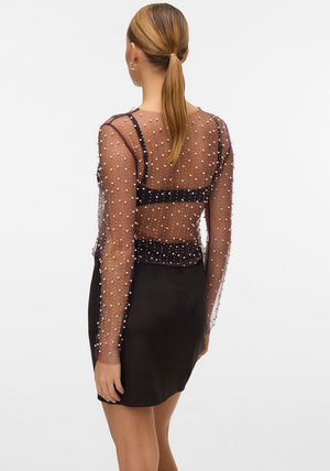 Vero Moda Berry Embellished Sheer Mesh Top, Wine