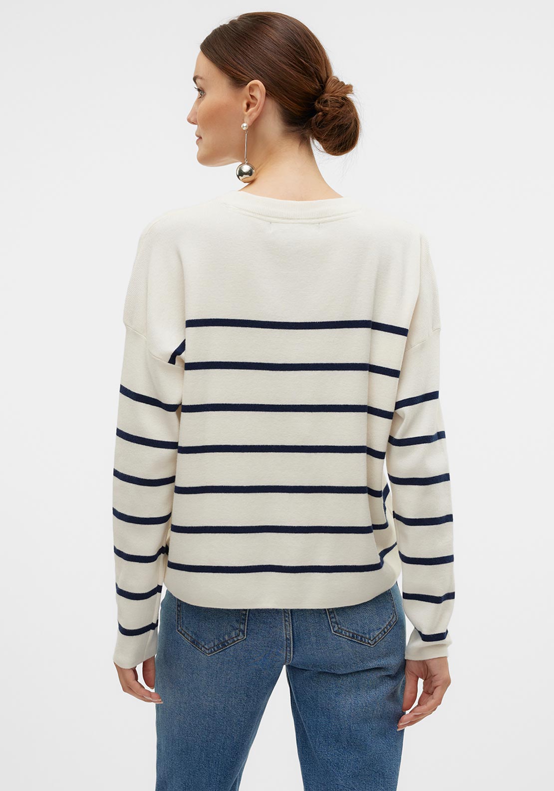 Vero Moda Maria Bonjour Striped Jumper, Cream and Navy