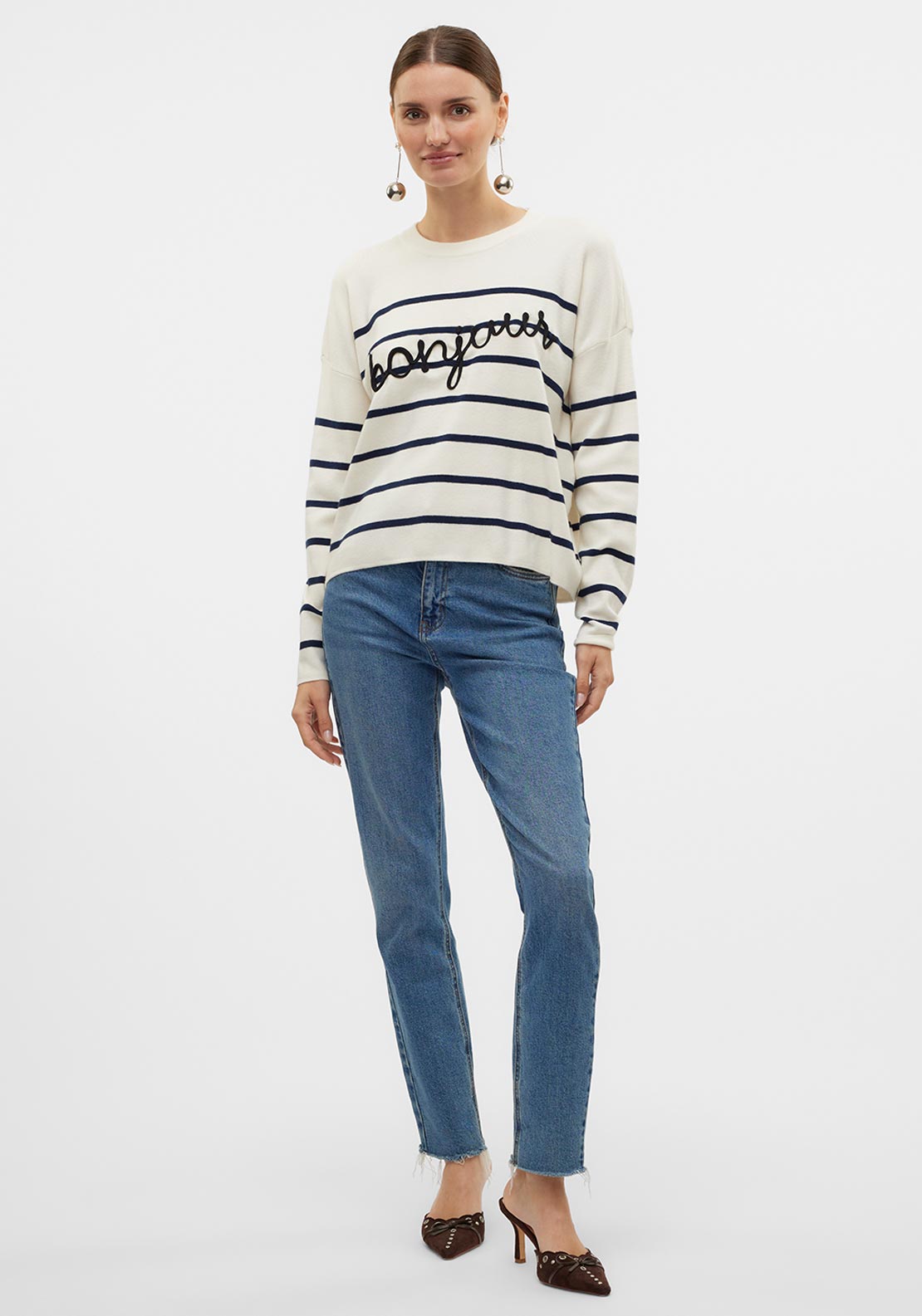 Vero Moda Maria Bonjour Striped Jumper, Cream and Navy