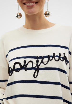 Vero Moda Maria Bonjour Striped Jumper, Cream and Navy