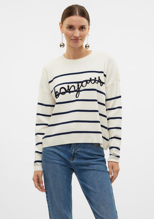 Vero Moda Maria Bonjour Striped Jumper, Cream and Navy