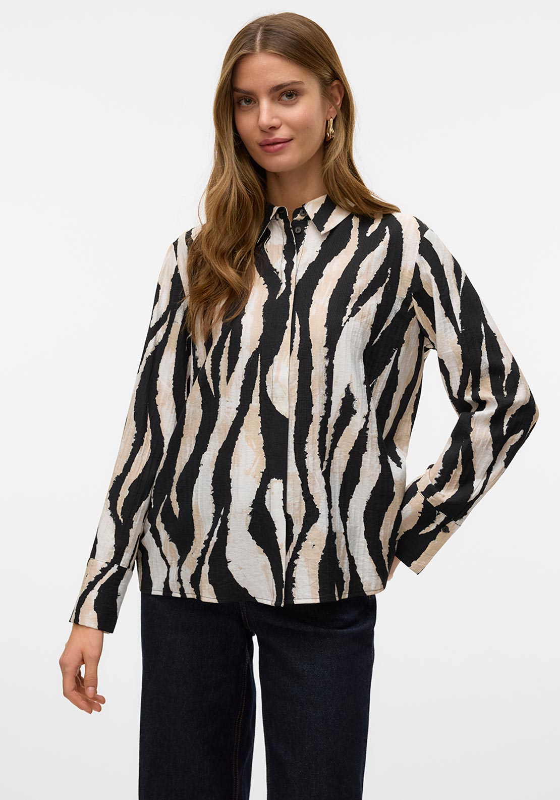 Vero Moda Sara Animal Print Shirt, Black and Beige
