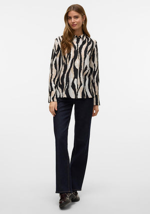 Vero Moda Sara Animal Print Shirt, Black and Beige