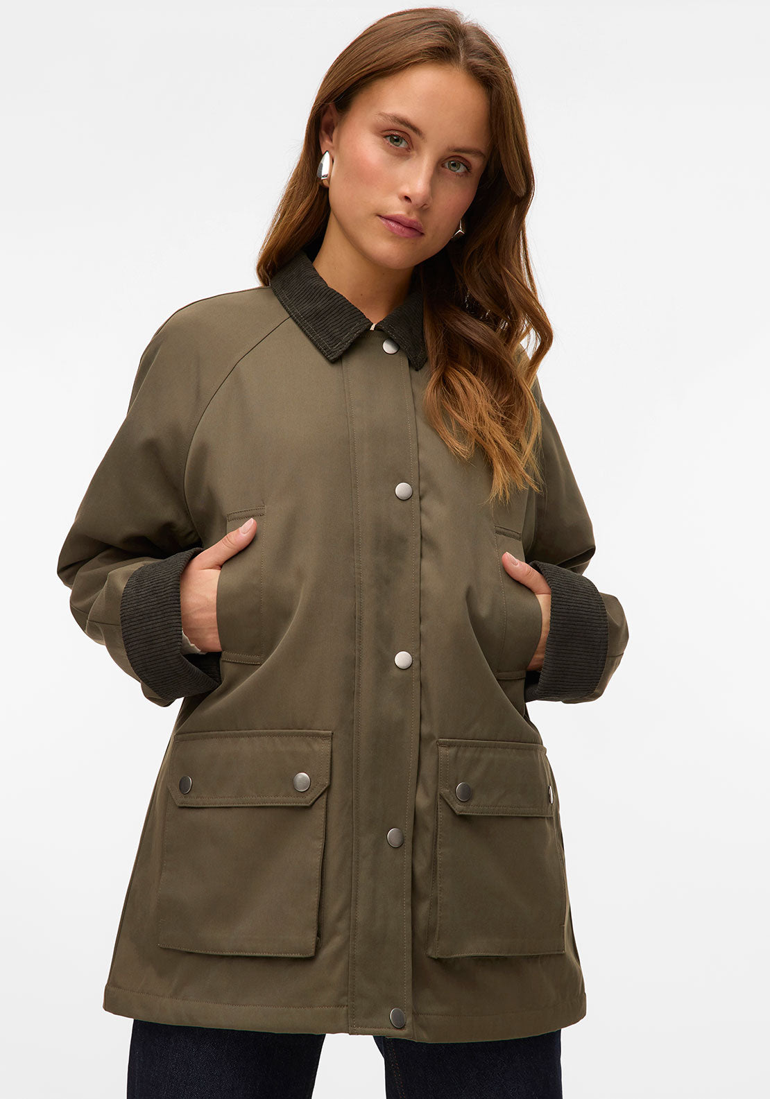 Vero Moda Wales Cord Trim Jacket, Green