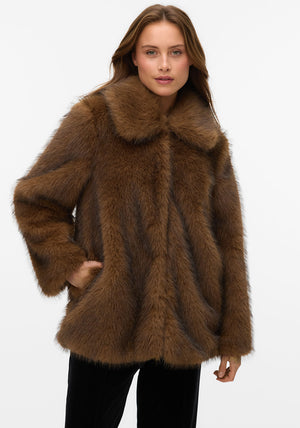 Vero Moda Gloria Faux Fur Jacket, Brown