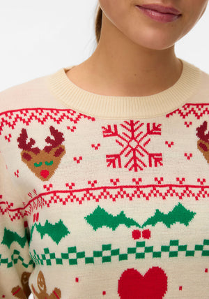 Vero Moda Round Neck Pull Over Christmas Jumper, Birch