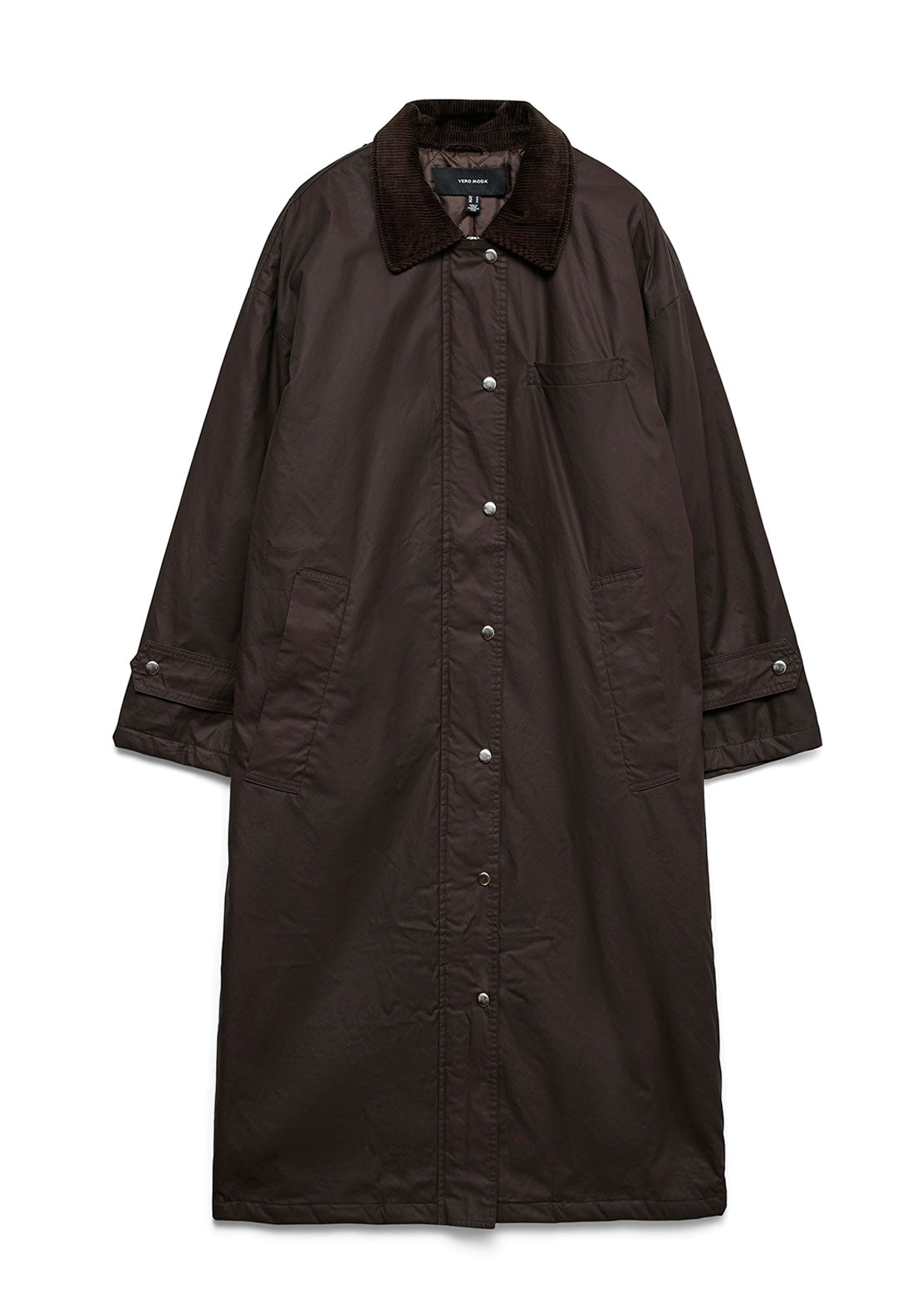 Vero Moda Zodiac Cord Collar Long Coat, Brown