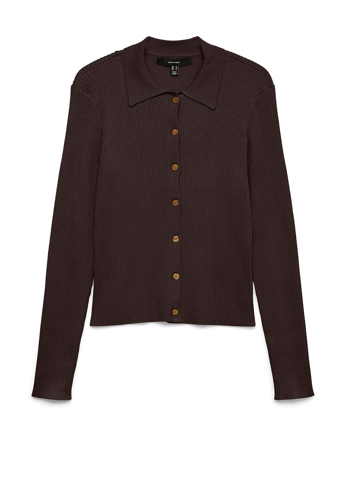 Vero Moda Vadin Ribbed Polo Neck Cardigan, Brown
