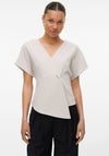 Vero Moda Sonja V Neck Button Wrap Top, Beige