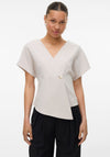 Vero Moda Sonja V Neck Button Wrap Top, Beige