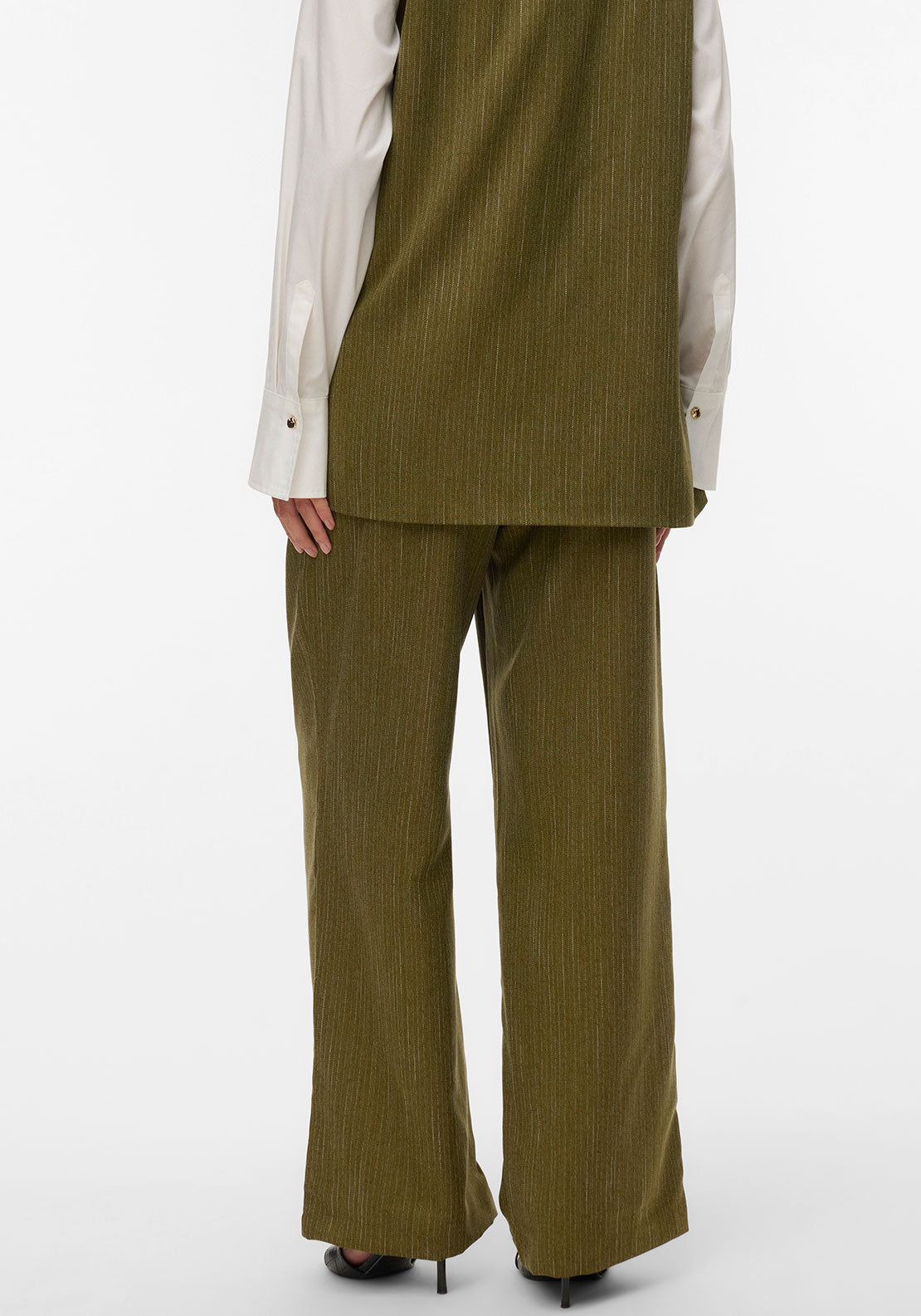 Vero Moda Kylan Pinstripe Wide Leg Trousers, Green