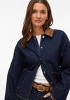 Vero Moda Novie Suede Collar Denim Jacket, Dark Blue