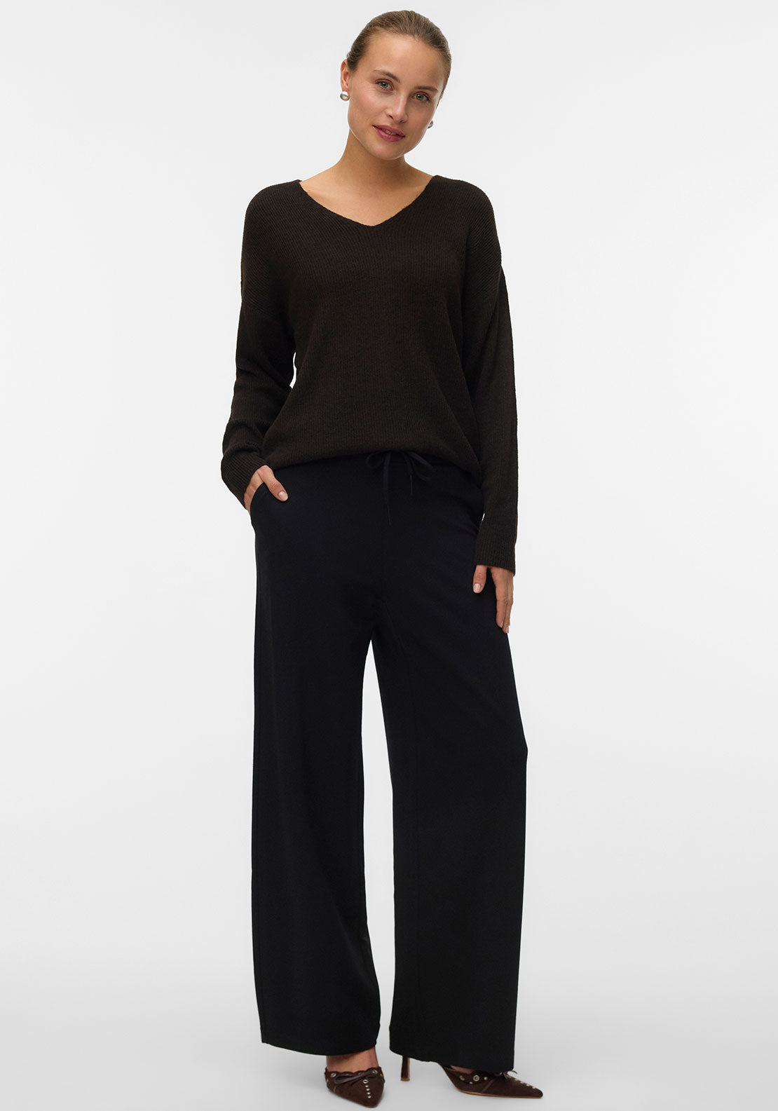 Vero Moda Eva Wide Leg Drawstring Trousers, Black