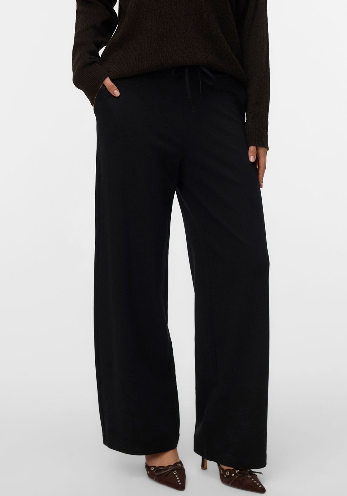 Vero Moda Eva Wide Leg Drawstring Trousers, Black