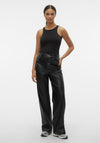 Vero Moda Daisy Faux Leather Wide Leg Trousers, Black