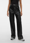 Vero Moda Daisy Faux Leather Wide Leg Trousers, Black